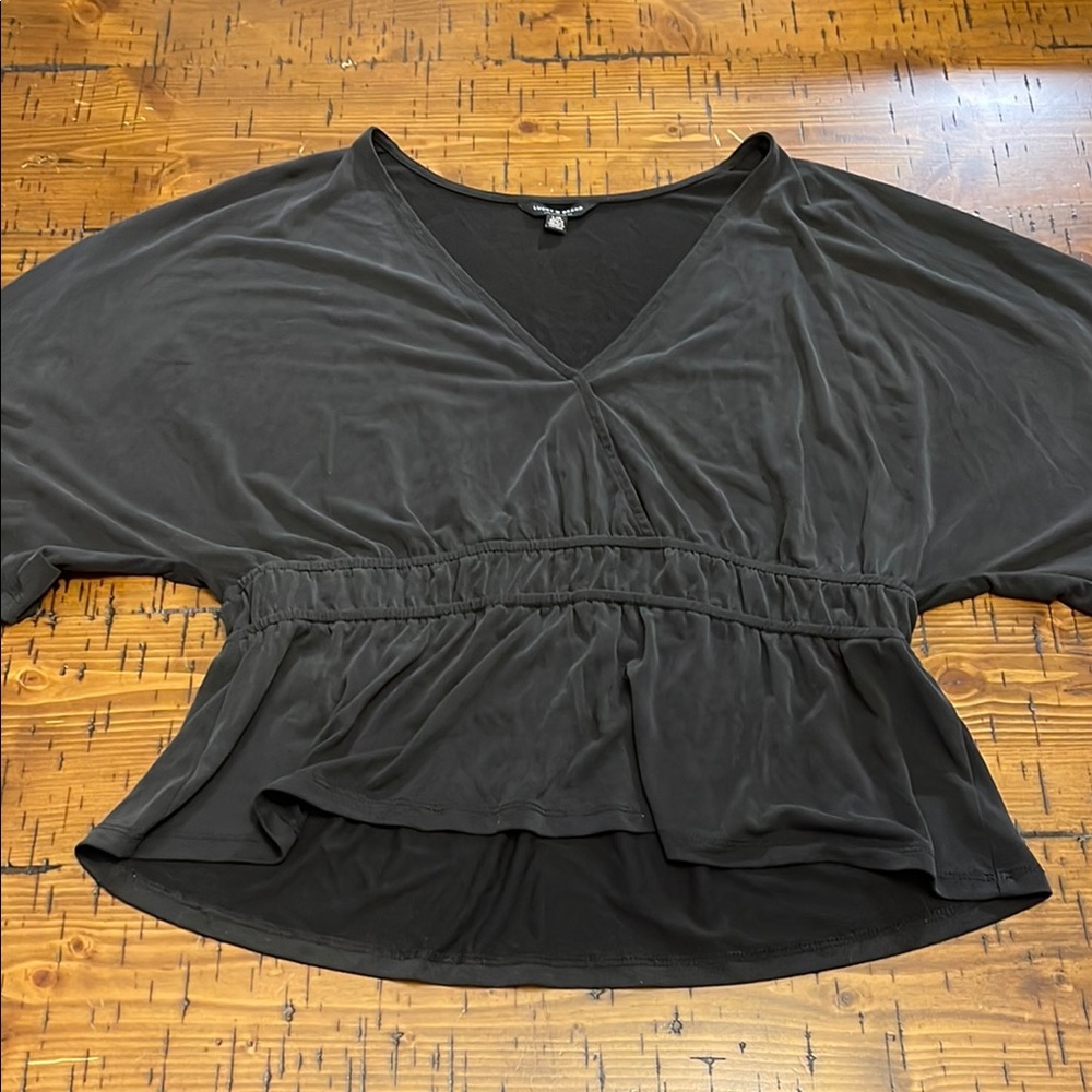 Lucky Brand Black Peplum Blouse with V-Neck